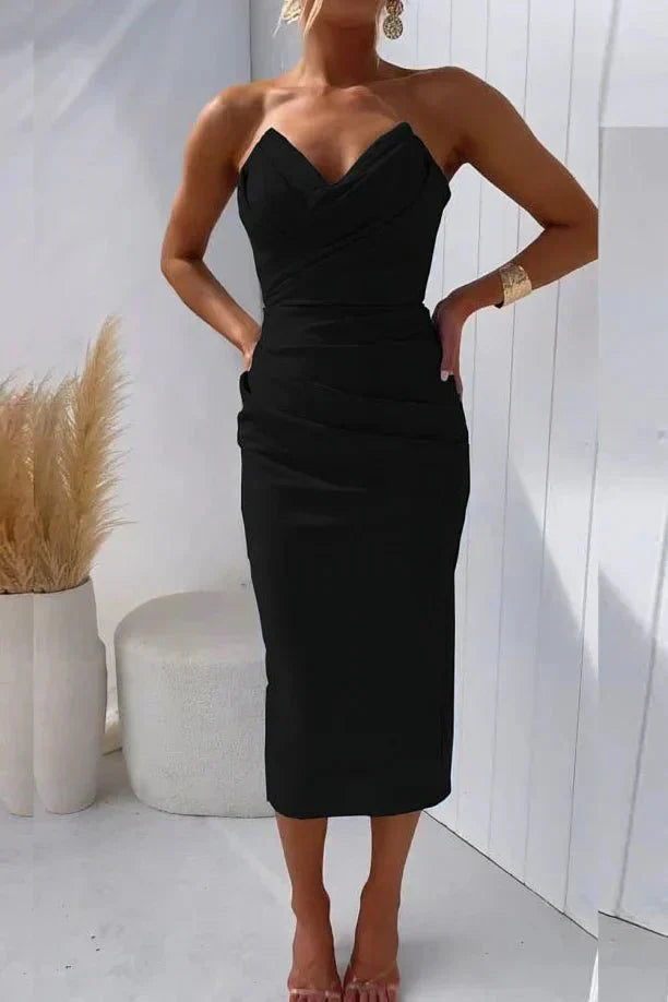 Abito Midi Fasciato Plissettato per Donna